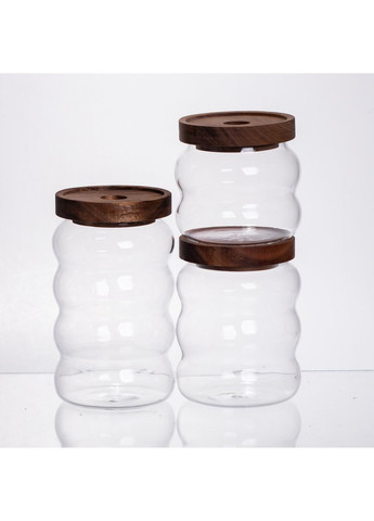 Набор банок для сыпучих продуктов 3 штуки с бамбуковыми крышками 400/600/800 мл 64486-12 Yiwu (368707208)