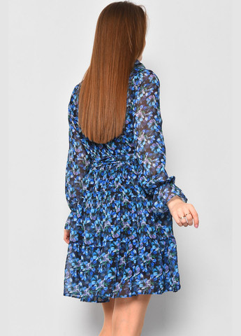 Синее кэжуал платье женское шифоновое синего цвета с принтом баллон Let's Shop с цветочным принтом