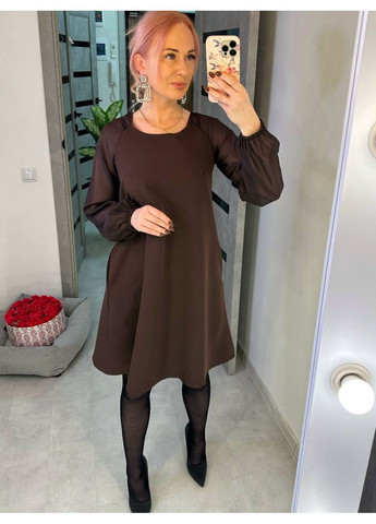 Коричнева святковий стильна сукня вільного крою кльош No Brand