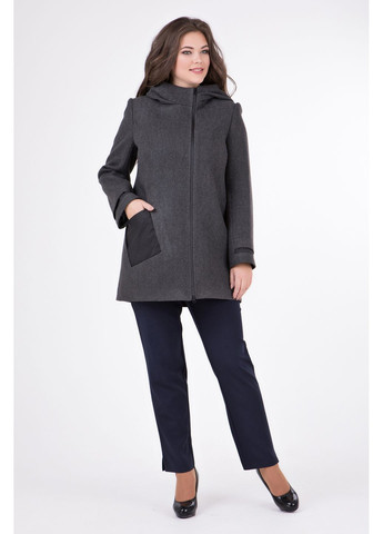 Сіре демісезонне Пальто прямого силуету з еко-шкіряною кишенею All Posa (ap1197-3p) A'll Posa