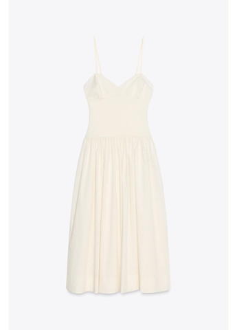 Бежевое комбинированное поплиновое платье Zara