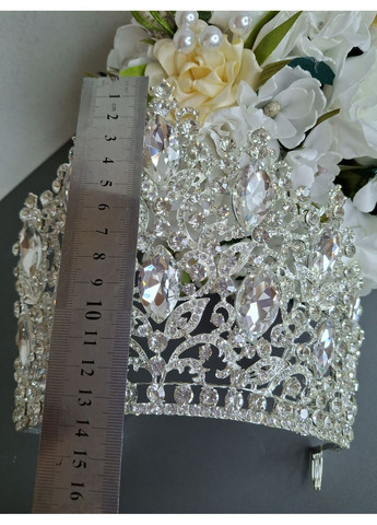 Корона з камінням Swarovski Срібло 13.7 см Висока корона для наречених Елегантна діадема для зачіски No Brand (369162724)