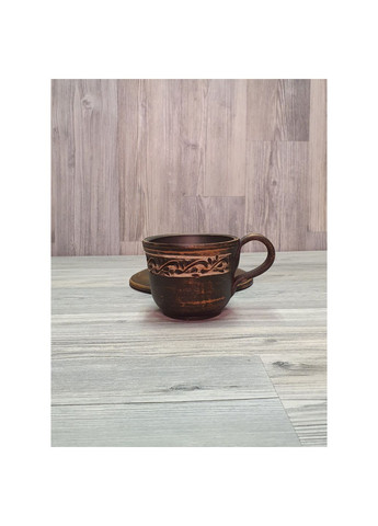 Чашка для кави з блюдцем з червоної глини No Brand (329408518)