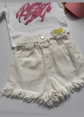 Комбінований демісезонний костюм для дівчинки на літо стильний біла футболка і білі шорти 10794 No Brand