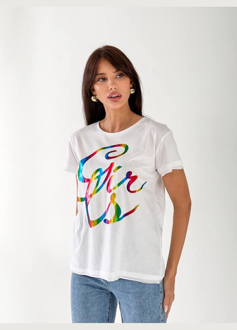 Женская базовая футболка с надписью белого цвета 33453 No Brand - (335064111)