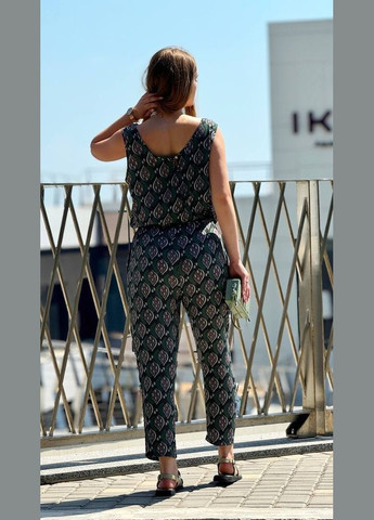 Літній жіночий комбінезон No Brand комбінезон-брюки абстрактний темно-зелений повсякденний, пляжний бавовна
