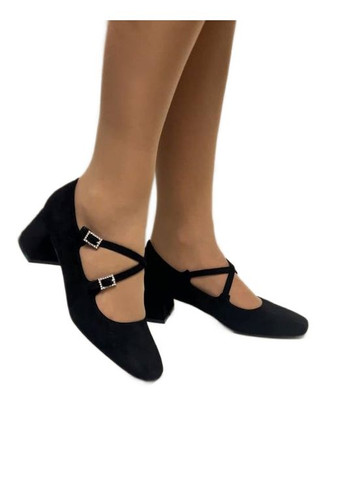 Loretta Черные замшевые туфли на каблуке ремешки Мэри Джейн мери джейн черный з искусственная замша, китай — всесезон (328390719)