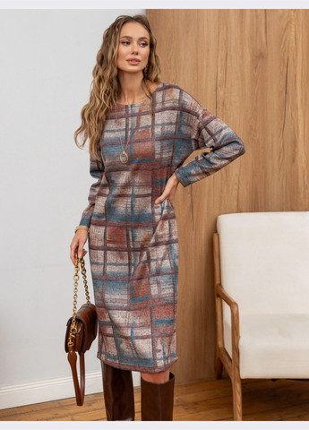 Серое кэжуал платье прямого силуэта серое в клетку Dressa в клетку