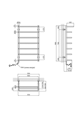Сушарка для рушників електрична Скоба ДСп06EL 900x500/7 EL з полицею Kroner (317169847)