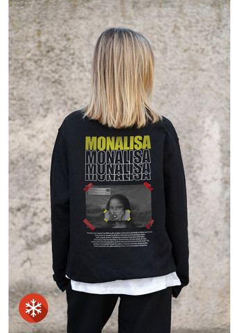 Черный женский утепленный оверсайз свитшот на флисе с принтом monalisa black Without рисунок (372519937)