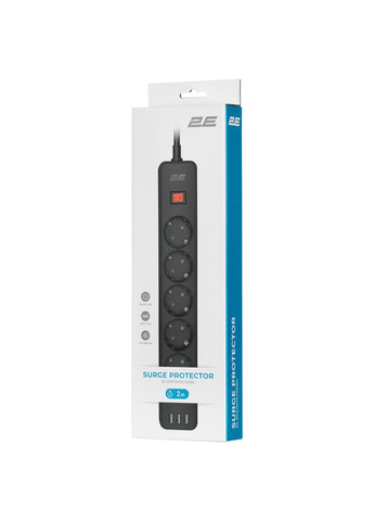 Мережевий фільтр живлення 5XSchuko, 3G*1.5мм, 3*USB-A, 2м, black (-SP515M2USBBK) 2E (328916399)