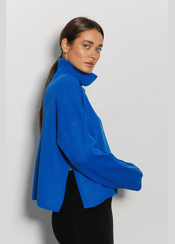 Синій жіночий трикотажний светр оверсайз фісташковий з розрізами з боків Arjen