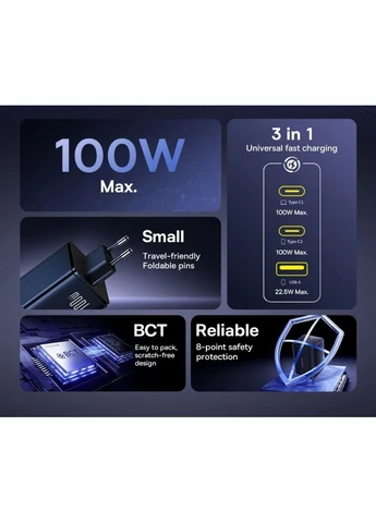Зарядний пристрій 100W EnerFill FE11 CCXFK100CE 1U+2C black Baseus (402014002)
