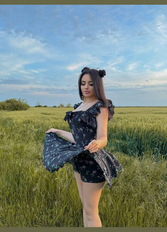 Комбінезон No Brand комбінезон-шорти квітковий чорний повсякденний, кежуал софт