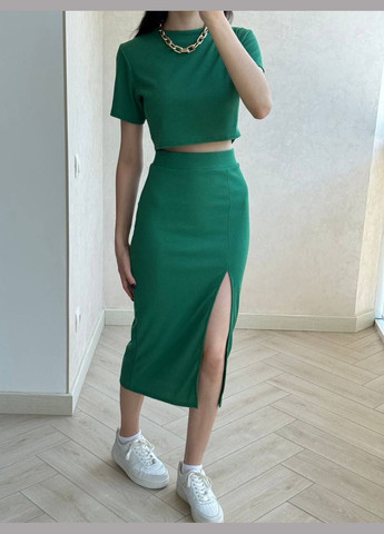 Женский костюм из рубчика с юбкой и топом No Brand Р1347-648/1 (339102955)