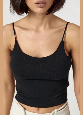 Коротка трикотажна майка на бретелях-гумках Lurex — 327088340