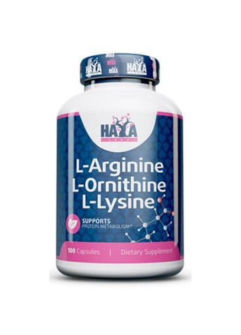 Аргінін, орнітін та лізин L-Arginine L-Ornithine L-Lysine 100 caps Haya Labs (293508840)