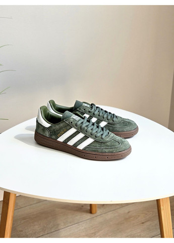 Оливковые (хаки) демисезонные кроссовки мужские и женские adidas spezial khaki white | адидас специал хаки No Brand