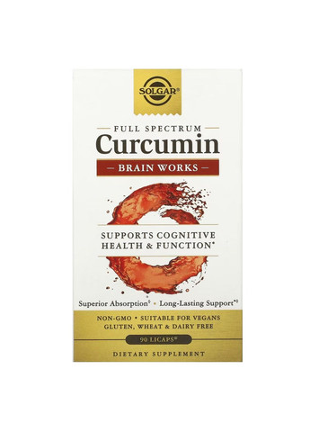 Полный Спектр Куркумина с Витамином В-12 Curcumin Brain Works - 90 капсул Solgar (282826834)