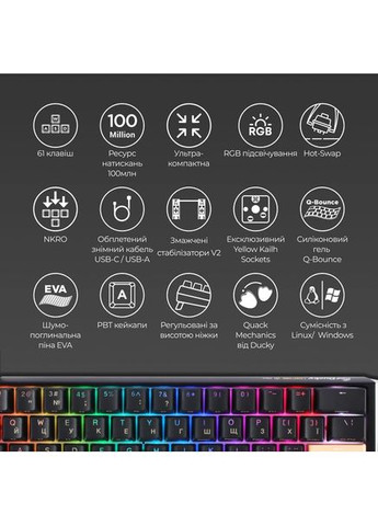 Игровая клавиатура One 3 Mini Cherry MX Brown RGB Black Ducky (372466198)