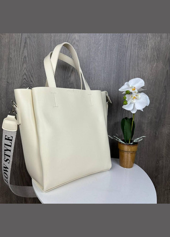 Велика жіноча сумка якісна, модна сумочка на плече Молочний No Brand (334730525)