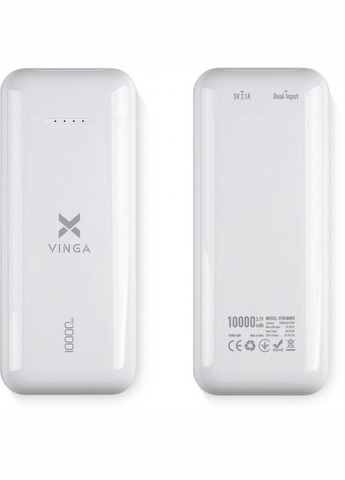 Універсальна батарея Vinga 10000 mAh glossy white