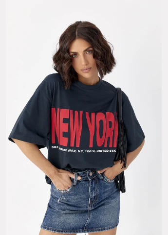Футболка oversize с надписью New York - черный цвет Lurex - (335077157)
