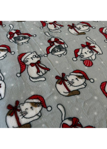 Плед-покрывало новогодний двусторонний евро 200х220 флис/овчина светло-серый Новогодние котики NOV7 Colorful Home (366959103)