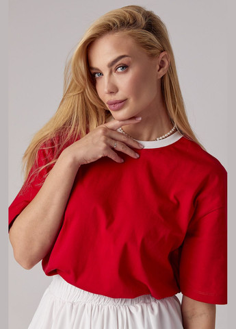 Футболка oversize з контрастною горловиною Liton - (296988269)