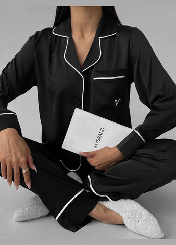 Чорна всесезон шовкова піжама сорочка + брюки No Brand