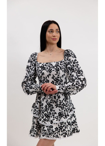 Білий сукня міні з мереживом принт на білому Bessa