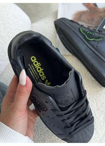 КРОССОВКИ ЖЕНСКИЕ ADIDAS SUPERSTAR BLACK GHOST АДИДАС СУПЕРСТАР No Brand чёрные демисезоны (368888080)