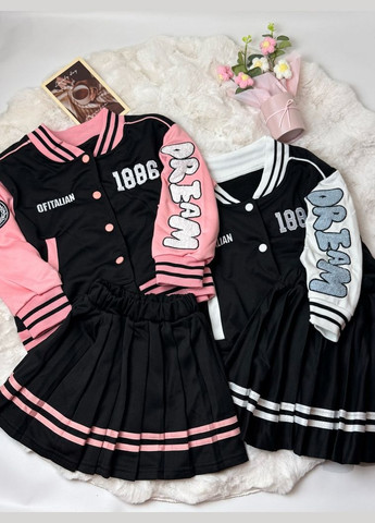 Комбінований демісезонний костюм для дівчинки зі спідничкою dream чорний з білим 10662 No Brand