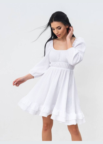 Белое повседневный платье с воланами romashka Ромашка однотонное