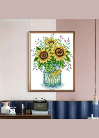 Набір для вишивання за нанесеною на канву схемою "Sunflower Vase".AIDA 14CT printed, 19*26 см Joy Sunday (313612769)