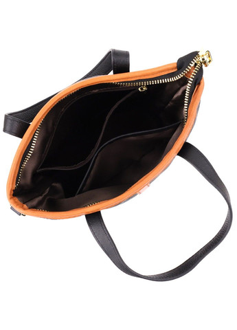 Женская кожаная сумка с коричневой вставкой на лицевой стороне 22997 Черный Vintage (356452161)