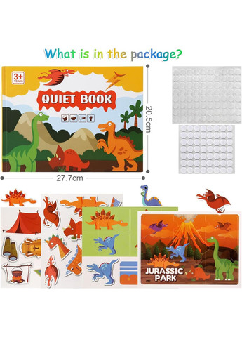 Розвиваюча книга Монтессорі на липучці Quiet Book Динозаври No Brand (303425546)