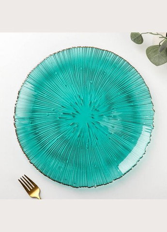 Тарілка скляна Fleur D21*1.7см, колір - смарагдовий із золотим обідком BonaDi (296555179)