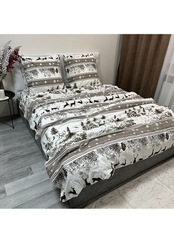 Зимнее постельное белье фланель (байка) семейный размер серого цвета – мягкость, тепло и новогоднее настроение! No Brand (367078090)