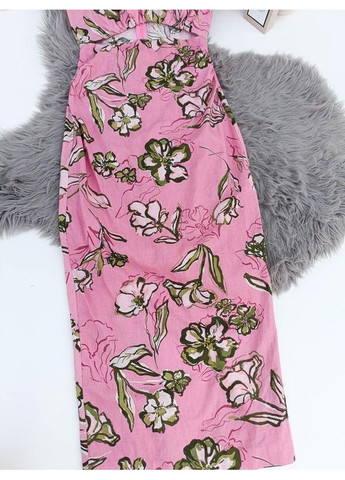 Розовое платье с принтом и льном Zara