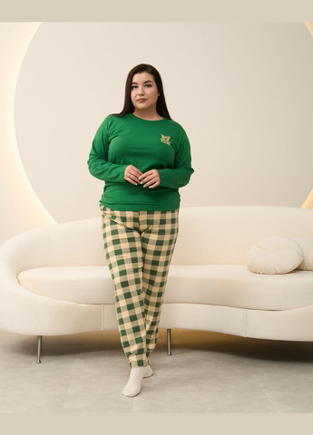 Зеленая батальная пижама со штанами в клетку Nicoletta