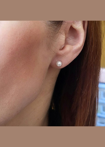 Серебряные гвоздики на фиксаторах с Белым жемчугом 5 мм серебро 925 пробы Родированное с2ж/420а 0.70г No Brand (306743279)