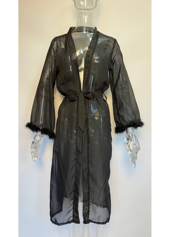 Пеньюар шифоновий довгий халат з пір'ям Valerie чорний No Brand Валері (315041039)