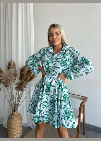Зеленое повседневный женское платье в цветочек софт No Brand с цветочным принтом