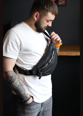 Чоловіча сумка на пояс, бананка с натуральної шкіри SL002 (Чорна) SKILL (323427272)