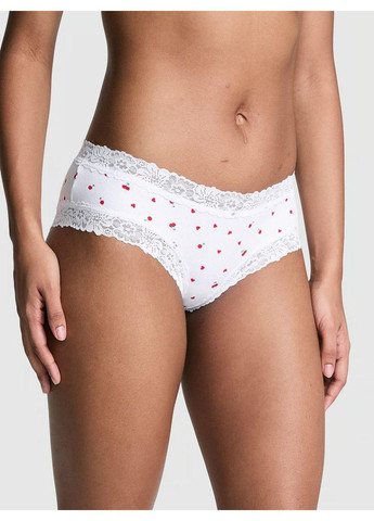 Трусики-чіки жіночі бавовняні з мереживом PINK Wink Lace-Trim Cheeky Panty білі Victoria's Secret (330829479)