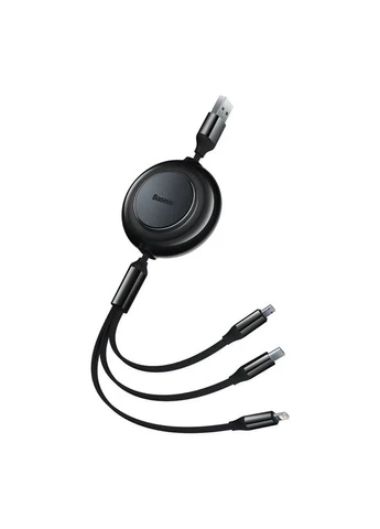 Кабель Free2Draw Retractable Crystal Fast Charging Data Cable USB to M+L+C 3.5A 1.1m Cluster Black Baseus (388967683)