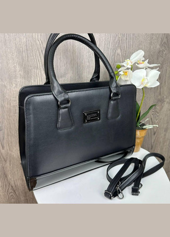 Женская каркасная сумка из экокожи с плечевым ремнем и лаковой вставкой черная матовая (sku_1241) No Brand (330575786)