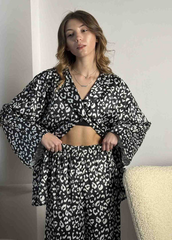 Черно-белая всесезон пижама коллекции «объятия» с принтами (сорочка, штани, резинка) VIDCHUY