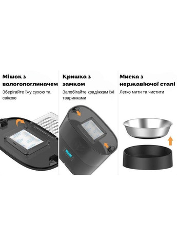 Автоматична годівниця для кішок і собак S56D 5.6L WIFI на 2 миски, смарт годівниця для тварин Чорний HONEYGUARIDAN (299915556)